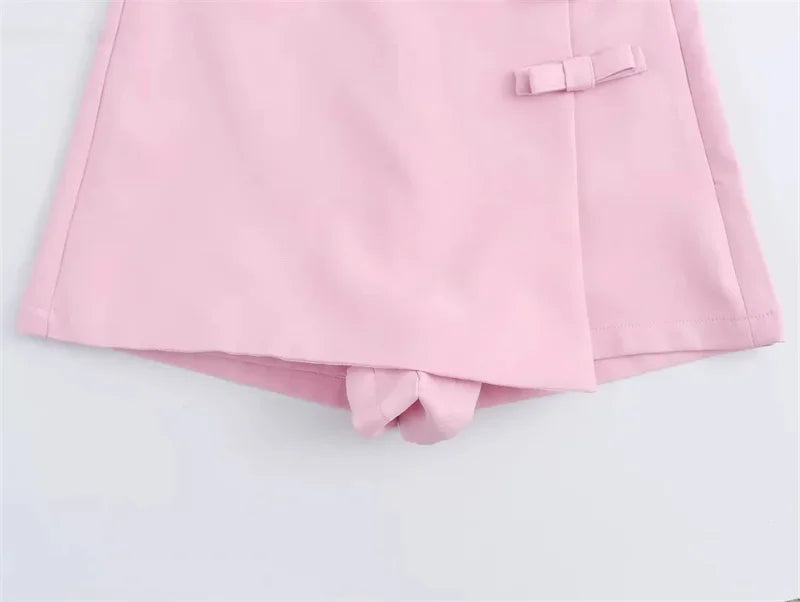 2024 Pink White Mini Skirt Woman Fashion Bow Skort For Women Summer Slit Short Skirt Woman Split High Waist Skirt Shorts