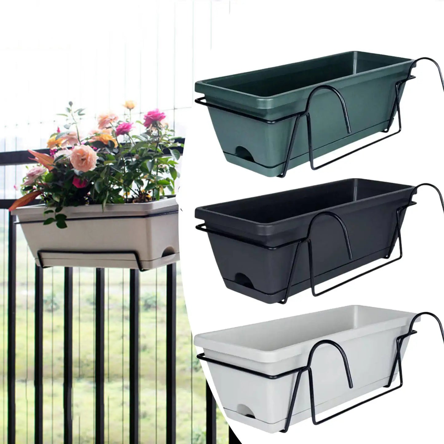 Hanging Planter for Balcony Railing Plant Basket Fence Planter Home Decor Window Box Planter Flower Pot for Garden Deck Yard 6L