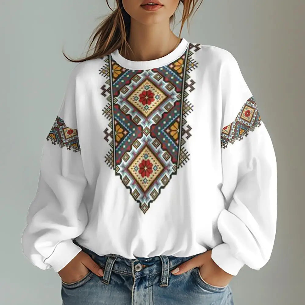 Ukrainian Traditional Graphic Print Women's Sweatshirts Oversized Hoodies Long Sleeve Women Clothing Casual Top Sweatshirts