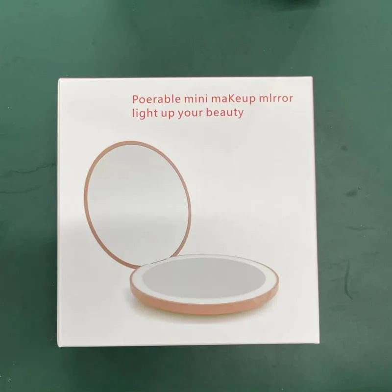 Women 2 Side Folding Makeup Compact Pocket Mirror Personalized Small LED Light Cosmetic Luminous Effect Pink White Mini Mirror