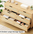 Wooden Dresser for Bedroom, Natural Rattan Dresser with Drawers 6 Drawer Chest of Drawers, Double Dressers Chest for Living Room