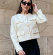 TRAFZA Women Elegant Solid Coat Long Sleeve O Neck Jacket With Metal Buttons Spring Female Fashion Casual Office Lady Outerwear