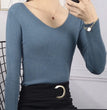 2024 Autumn Winter Women Solid Rib Knit V Neck Stripe Pull Sweater Femme Y2k Long Sleeve Pullover Jersey Tops Fashion Clothes