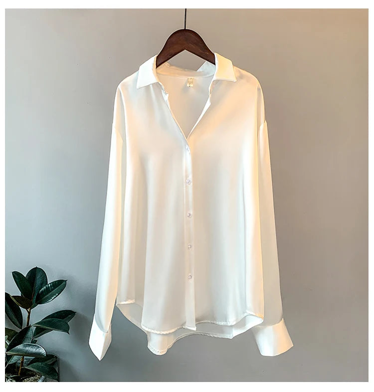 1pc Womens Silk Shirt Vintage Top Longsleeve Blouse Overshirt