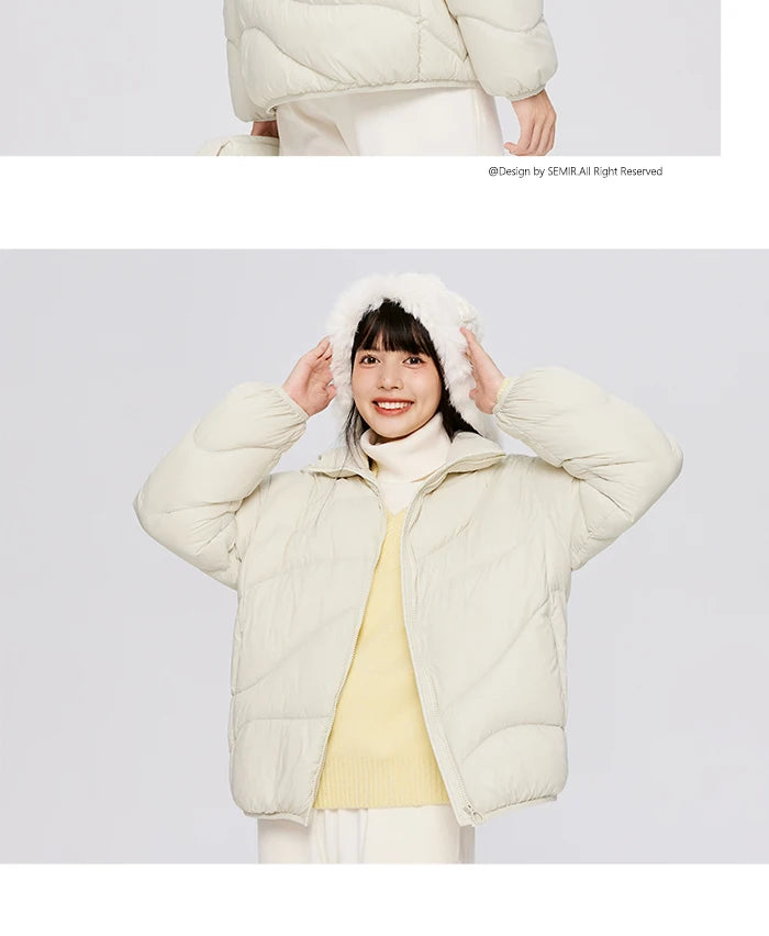 Semir Down Jacket Women Solid Color Design Sense 2022 Winter New Three-Proof Loose Stand-Up Collar Coat Ladies All-Match