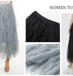 Tulle Skirts for Women Long Length Tutu Fairy Tiered Skirt A Line Mesh Elastic Waist Skirts Big Hem Black Gray Pink Beige Skirts