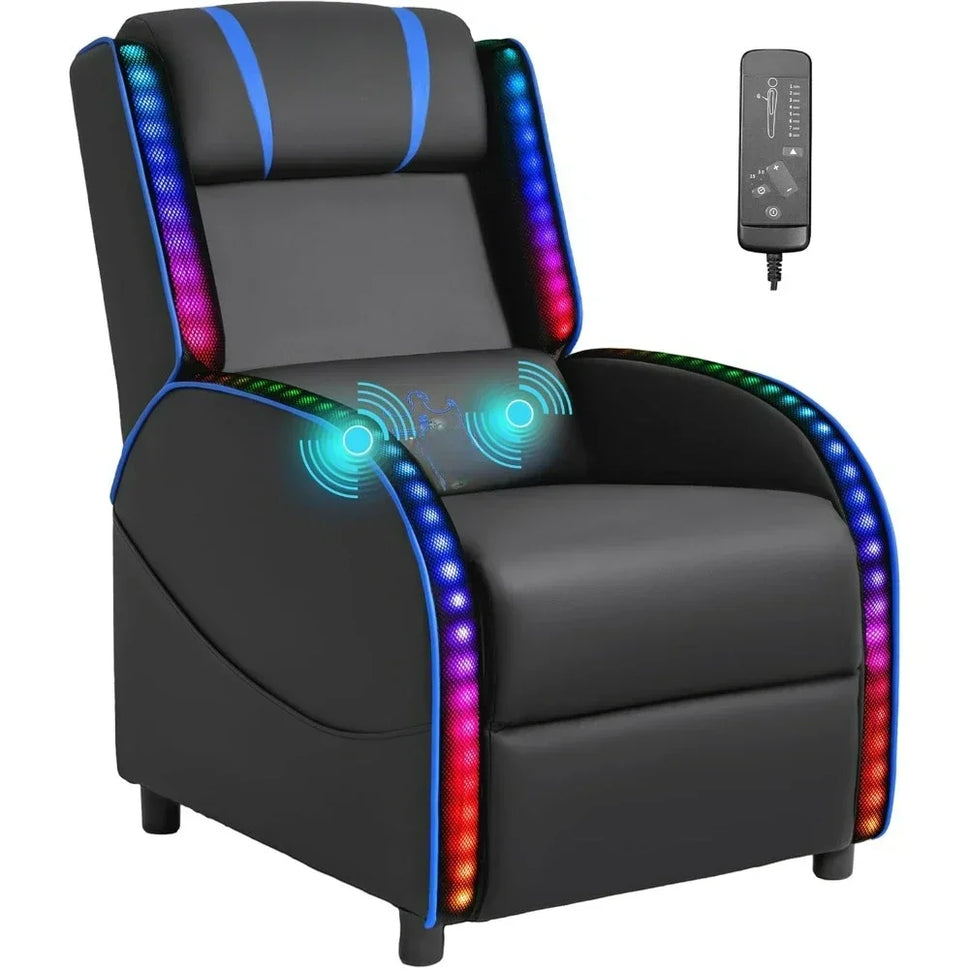 LED Gaming Massage Recliner Chair, Racing Style Single Living Room Sofa Comfortable Ergonomic Home Theater Seating, Chairs