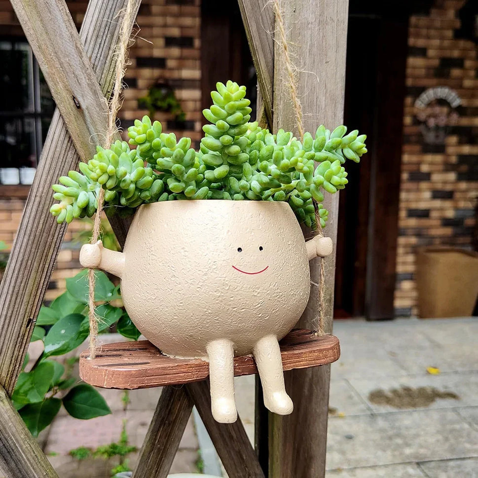 Swing Flower Container Resin Cartoon Flowerpot Creative Wall Hanging Head Planter Multifunctional Home Garden Patio Accessories