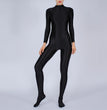 Womens Full Body Jumpsuit Sports Gym Yoga Tights Bodysuit Mock Neck Long Sleeve Footed One Piece Jumpsuit Clubwear Sportwear