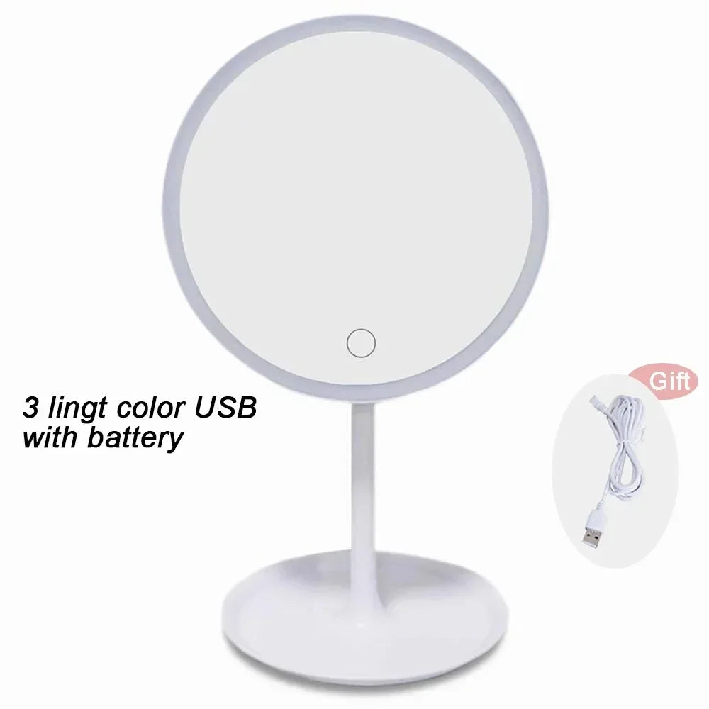 Vanity Cosmetic Mirror Storage Base Mirror With Gift USB Rechargeable Detachable 3 Modes Makeup Mirror With Light LED Portable@C