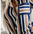 Plus Size Casual Blouse, Women's Plus Stripe Print Long Sleeve Button Up Lapel Collar Shirt Top