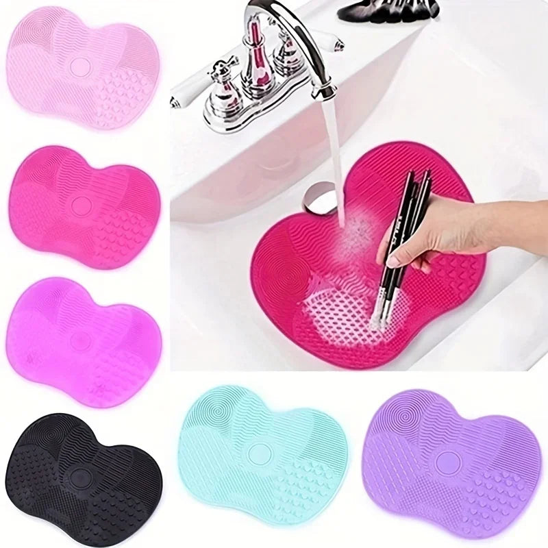 Apple Shaped Silicone  Makeup Brush Cleaning Pad-Efficient & Portable & Reusable Makeup Brush Cleaning Mat With Suction Cup