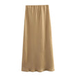 XNWMNZ Women's Fashion 2023 Flowing Satin Midi Skirt Women Vintage Elastic High Waist Flared hem High Street Female Skirt