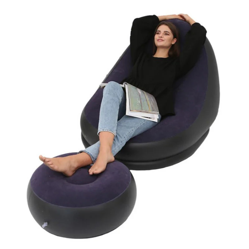 Inflatable Lazy Sofa Chair PVC Flocking Foldable Sofa With Slip-on Lunch Lounge Chair Set