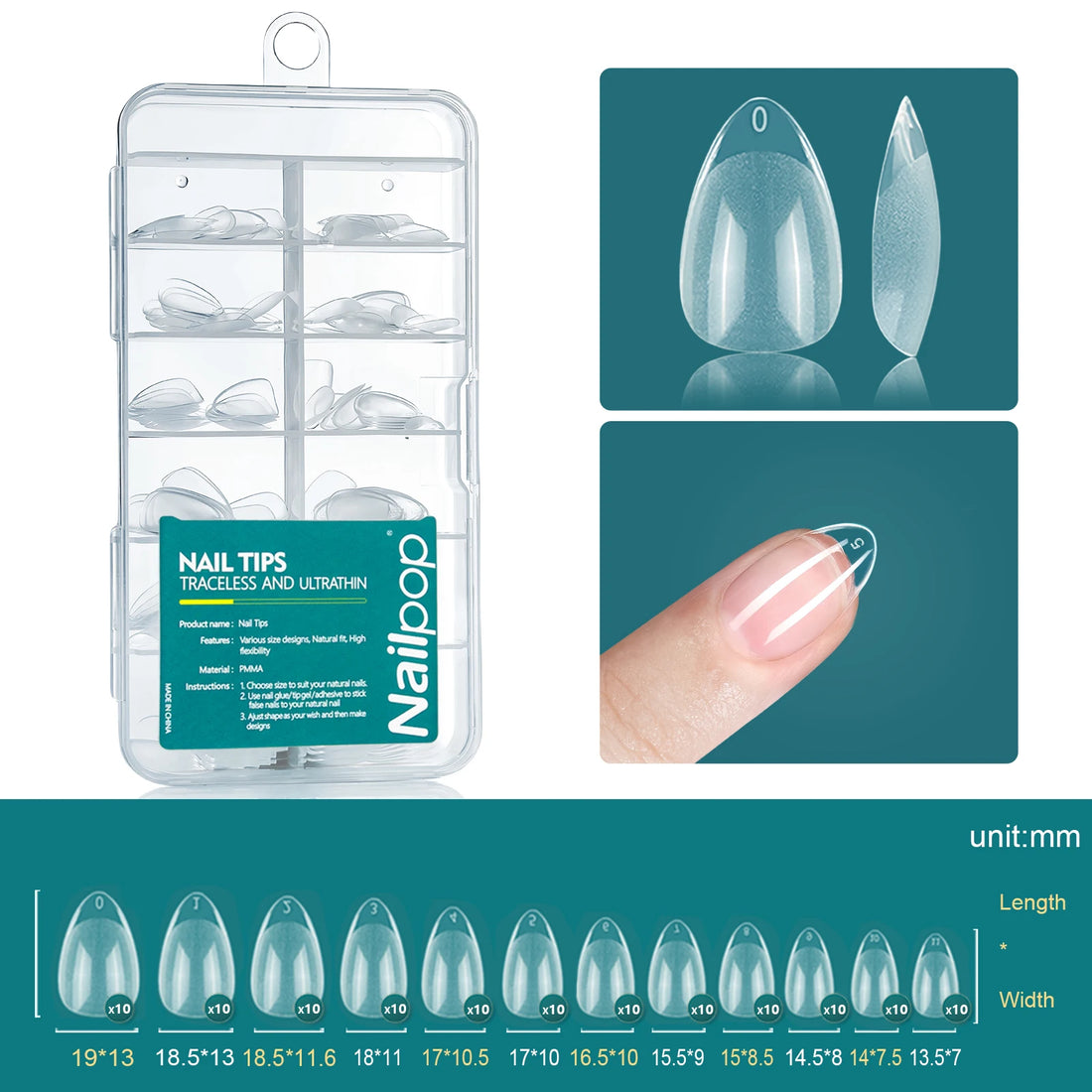 Nailpop Soft Gel Tips for Nails Acrylic Material Medium Almond/Coffin Artificial Nail Capsule Accessories and Tools 120pcs/box