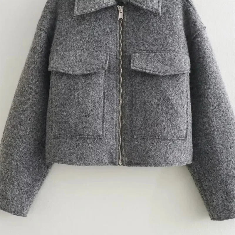 ASDS Autumn Winter Cropped Jacket for Women Short Coat Tweed Jacket Zip Crop Demi-season Jacket Woman New in outerwears