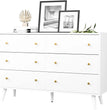 White Dresser for Bedroom, Modern 6 Drawer Dresser, Wide Chest of Drawers with Gold Handles, Wood Double Dresser Storage Cabinet