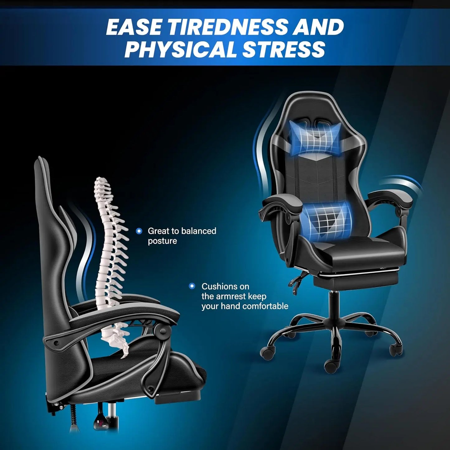 Gaming Chair, Backrest and Seat Height Adjustable Swivel Recliner Racing Office Computer Ergonomic Video Game Chair