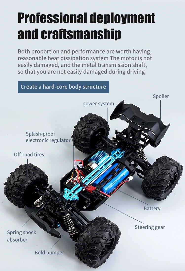 16103 Fast Rc Cars 50km/h 1/16 Off Road 4WD with LED Headlights,2.4G Waterproof Remote Control Monster Truck for Adults and Kids