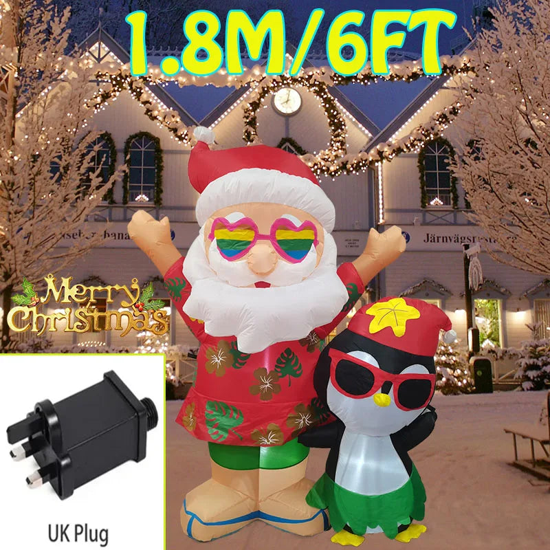 1.2M Christmas Decoration Crutch Santa Claus Inflatable Toy with LED Lights Outdoor Inflatable Model Ornament Party Garden Decor