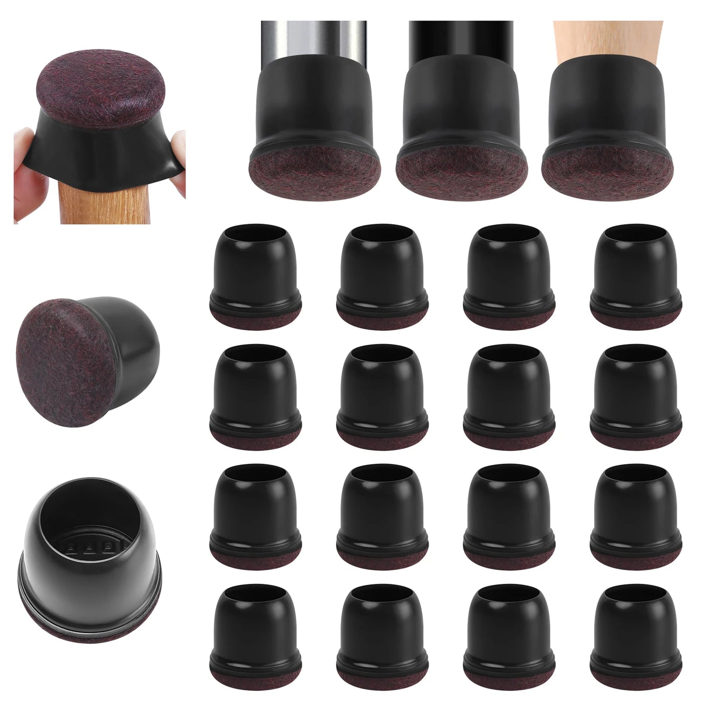 16PCS Transparent Table Chair Leg Protectors Caps Round Square for Furniture Foot Legs Cover Floor Protector with Felt Bottom