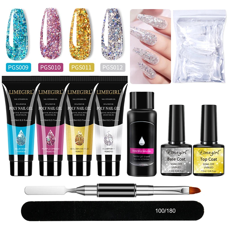 Nail Art Limegirl Kit Poly Nail Gel Extending Soaking Gel Kit Nail Art Acrylic Gel Varnish Kit For Novices Semi Permanent Gel So