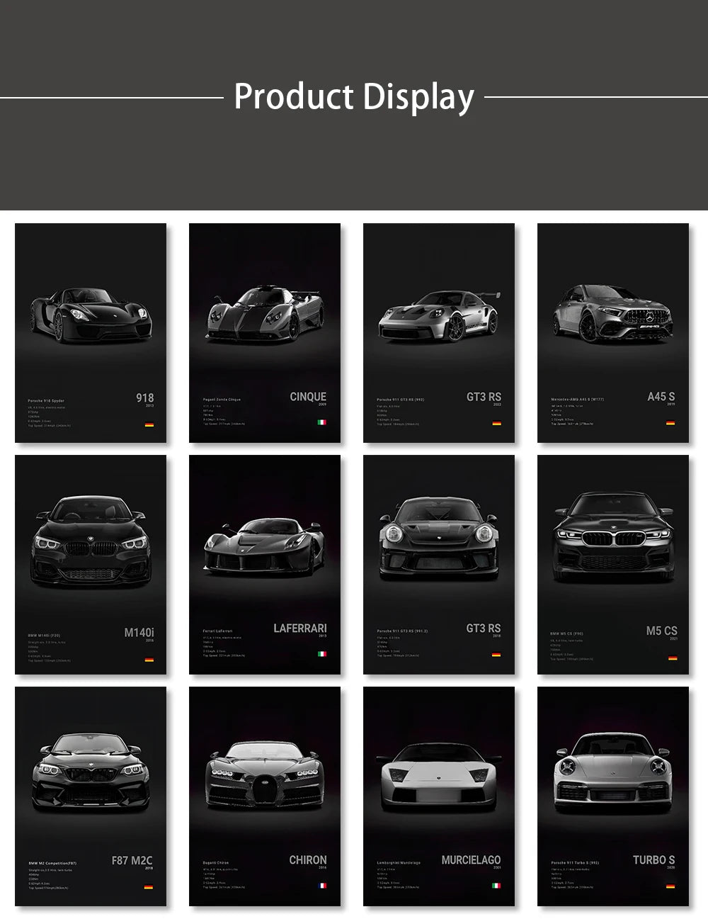 Famous Cars M5 918 GT3 Canvas Wall Art Print Poster G63 STO SLS Decorative Mural Modern Home Decor Birthday Gift Unframed