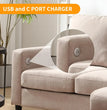 Convertible Sectional Linen Sofa for Living Room Apartment, L-Shaped Couch 3 Seats Sofas w/Storage Chaise & Charging Port, Beige