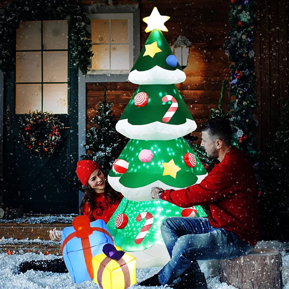 2.1M/7FT Christmas Inflatable Xmas Tree With LED Lights Outdoor Ornament Christmas Gift Party New Year Indoor Decoration Toys