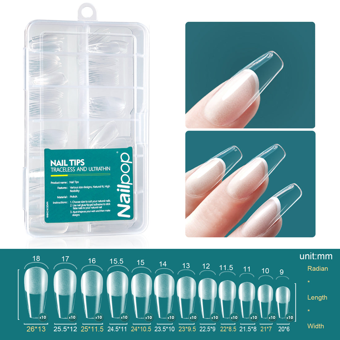 Nailpop Soft Gel Tips for Nails Acrylic Material Medium Almond/Coffin Artificial Nail Capsule Accessories and Tools 120pcs/box