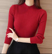 EVNISI Autumn Women Mock Neck Ruffles Sweater Long Sleeve Knitted Bottoming Solid Pullovers Stripe Women Casual Sweater Winter