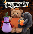 1pc Cute Black Rabbit Hold Pumpkin Plush Toys Soft Pumpkin Bear Earphone &cloak Eggplant Stuffed Doll Halloween Trick or Treat