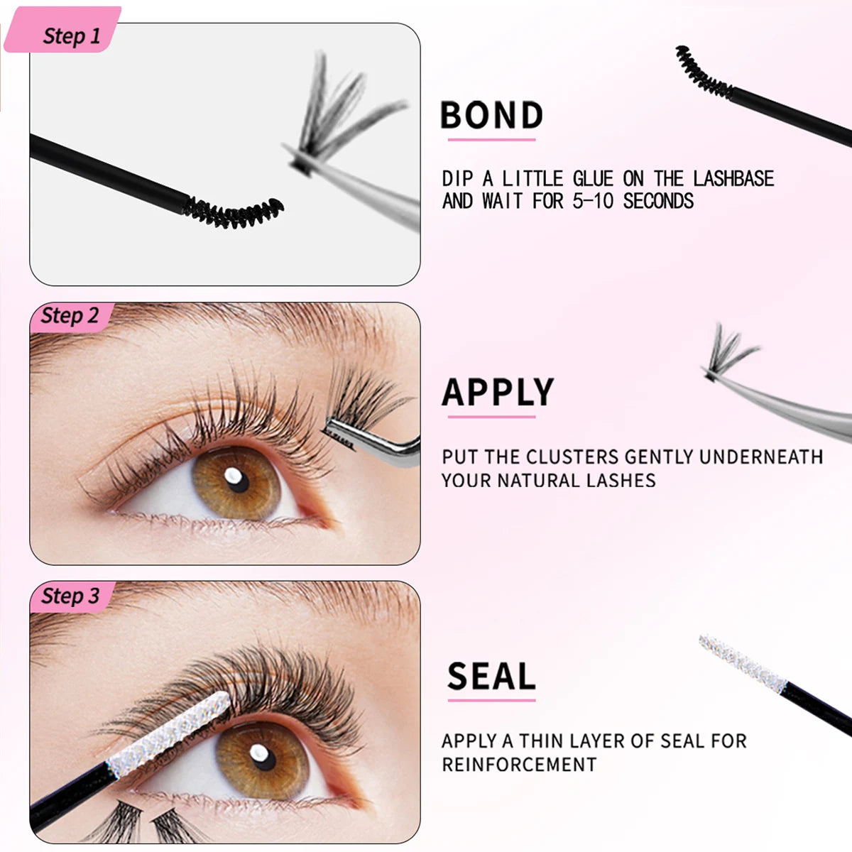 DIY Lash Extension Mix Styles Lash Clusters Individual with Bond&Seal Remover Tweezers Lash Brush for Self Application Makeup