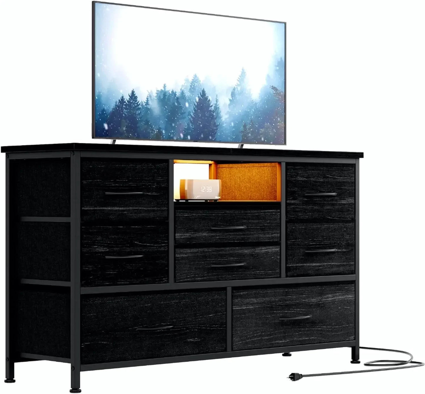 8 Dresser TV Stand with Power Outlet & LED for 55'' TV, Long Dresser for Bedroom with 8 Deep Drawers, Wide Console Table