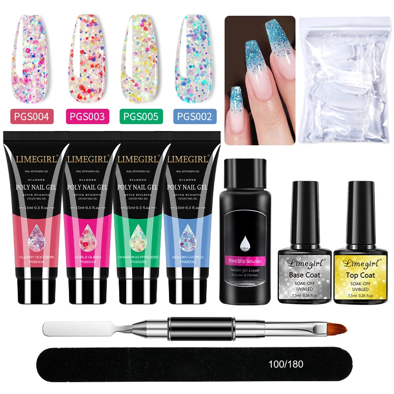 Nail Art Limegirl Kit Poly Nail Gel Extending Soaking Gel Kit Nail Art Acrylic Gel Varnish Kit For Novices Semi Permanent Gel So