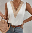 Sleeveless V-neck Lace Parchwork Blouse Women Loose Hollow Out Summer Tee Shirt Casual Streetwear Tsnk Top