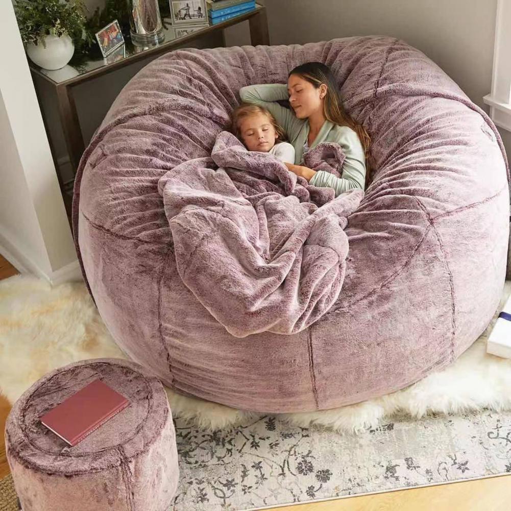 No Stuffed Gray Bean Bag Chair Giant Beanbag Pouf Sofa Bed Puff Futon Room Seat Tatami Relax Lounge Furniture Only Bag Case