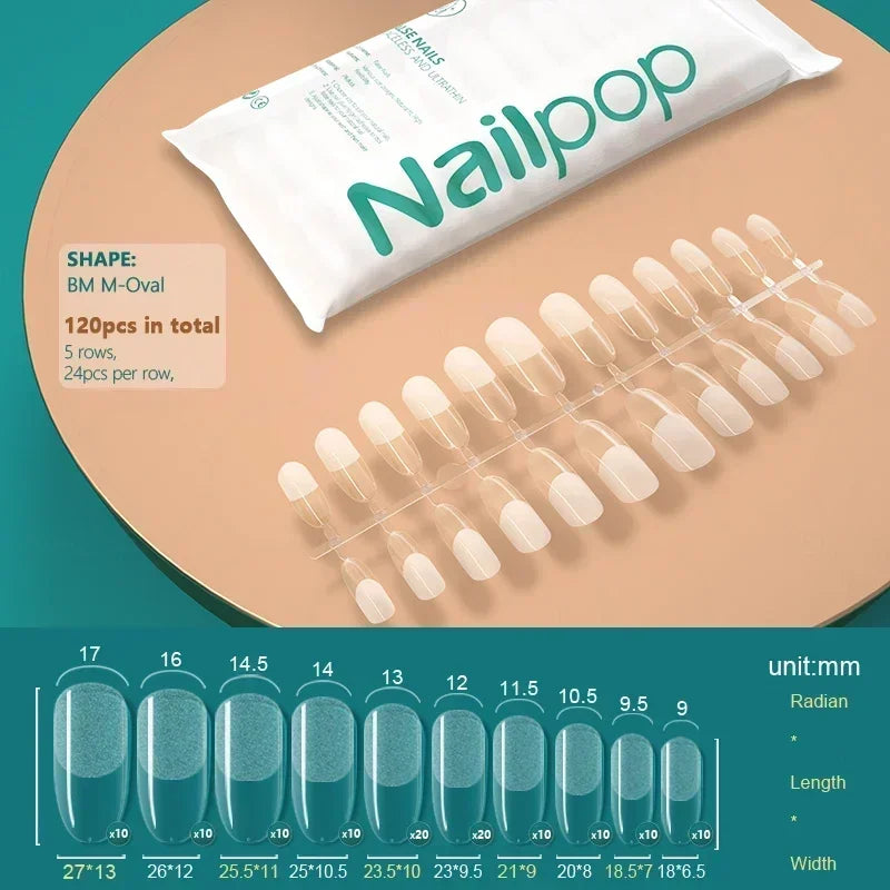 NAILPOP 120pcs Fake Nails Full Cover Press on Nails Coffin Soft Gel American Pose Capsule False Nail Tips for Extension System