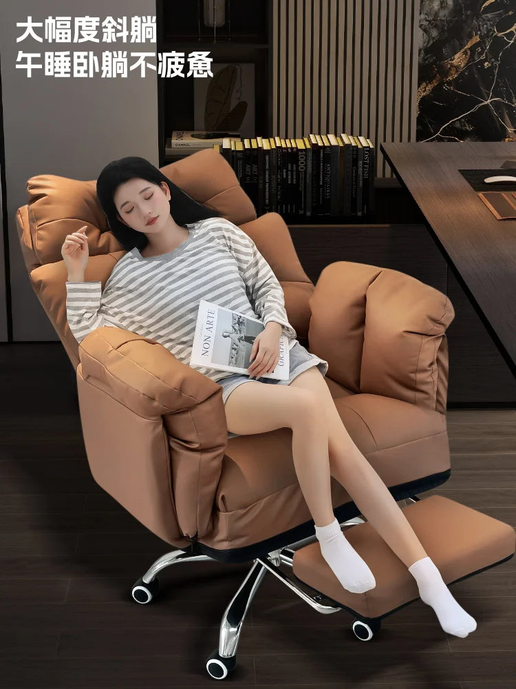 New Leather Boss Chair, Office Business Chair, Comfortable Computer Sofa Chair for Study, Soft and Comfortable Leisure Chair