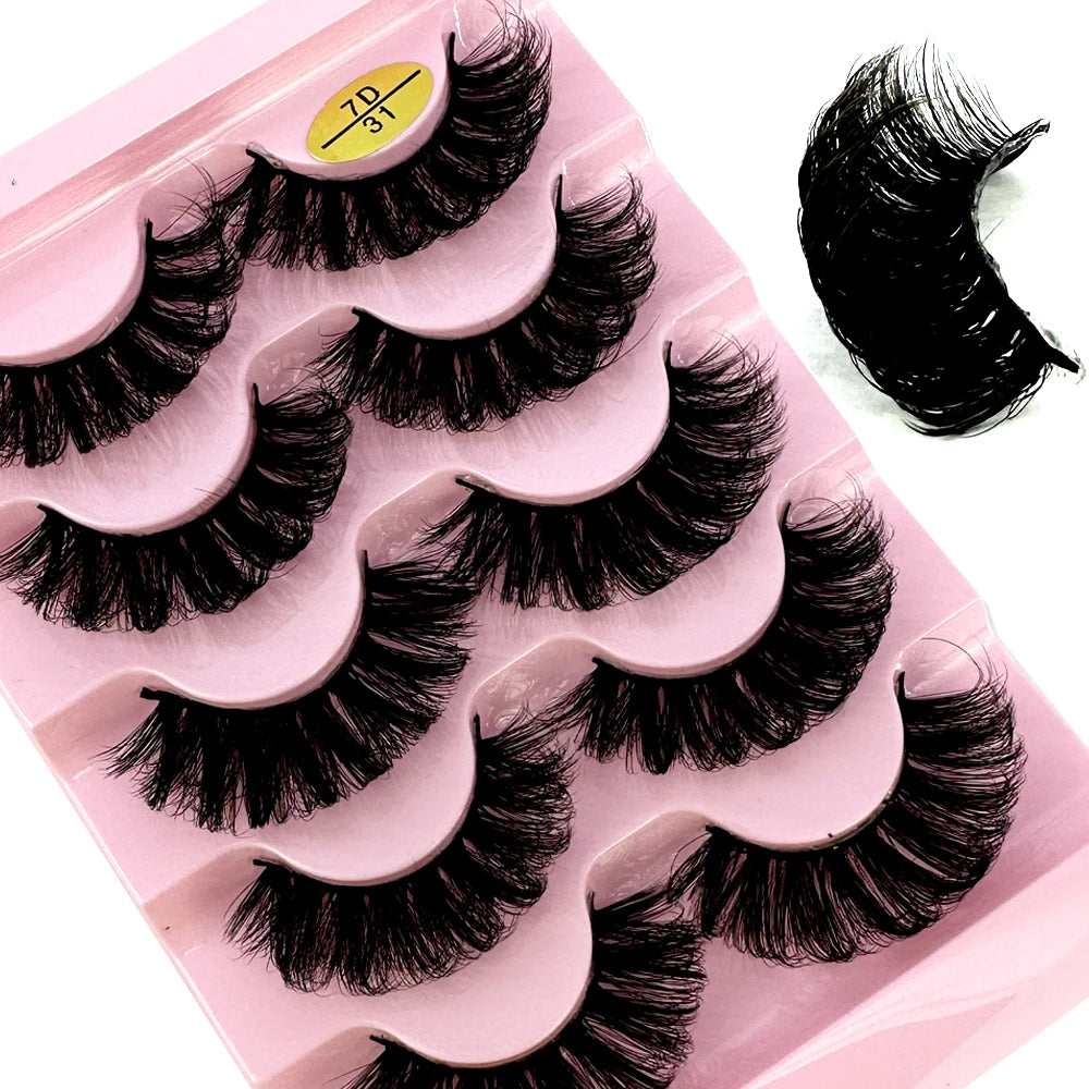 5pairs Classic Hybrid Volume Lashes New Arrival Wispy D Curl Short Russian Strip Lashes Makeup False Eyelashes