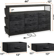 Dresser TV Stand with 10 Drawers for 55" TV Stand for Bedroom with LED Lights & Power Outlets Wide Dresser for Bedroom with Shel