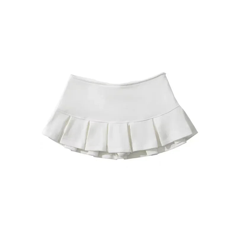 Mooyufon Fabric Y2K Mini Skirt Women Low Waist Wide Pleat Light Grey Sexy Vintage A-line Pleated Skirt Casual Skort Summer