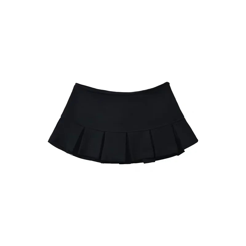 Mooyufon Fabric Y2K Mini Skirt Women Low Waist Wide Pleat Light Grey Sexy Vintage A-line Pleated Skirt Casual Skort Summer