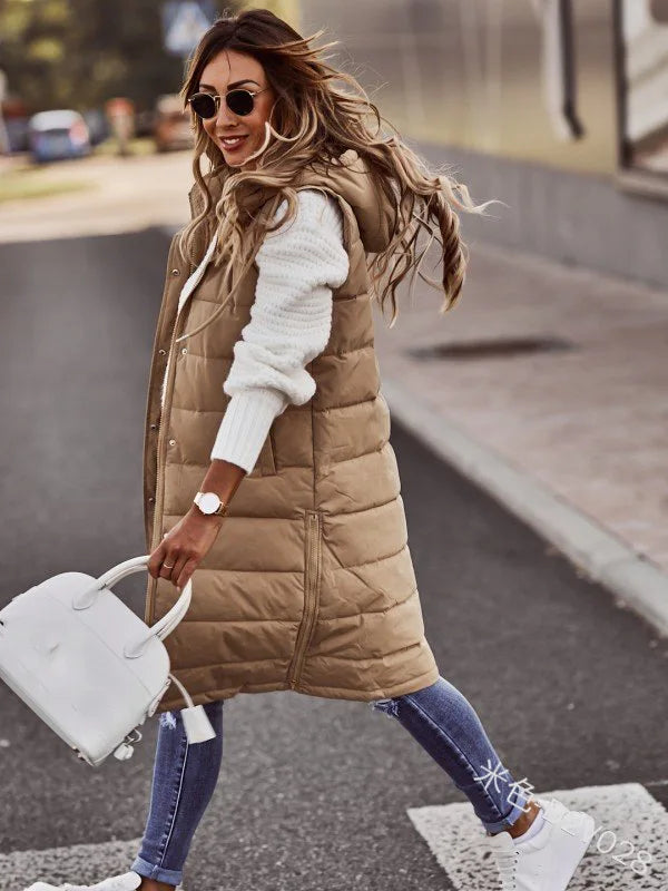 Long with Hood Outdoor Vest Down Women's Jacket Quilted Coat Sleeveless Jacket Winter Light Weight Sweaters