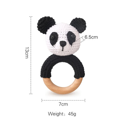 1PC Crochet Animal Bear Rattle Toy Soother Bracelet Wooden Teether Ring Baby Product Mobile Pram Crib Wooden Toys Newborn Gifts