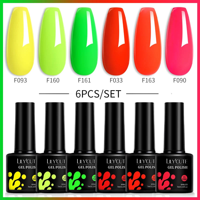 LILYCUTE 6Pcs/Set Macaron Color Gel Nail Polish Set Kit Spring 6 Colors UV LED Nail Art Gel Vernis Semi Permanent Base Top Coat