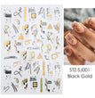 Abstract Geometry Stickers For Nail 3D Laser Gold Black Leaves Heart Line Adhesive Sliders Decor Holographic Decal