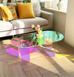 Acrylic Coffee Table, Iridescent Acrylic End Table, Colorful Acrylic Side Table 37.4 in (L) x 19.7 in (W) x 14.2IN (H)