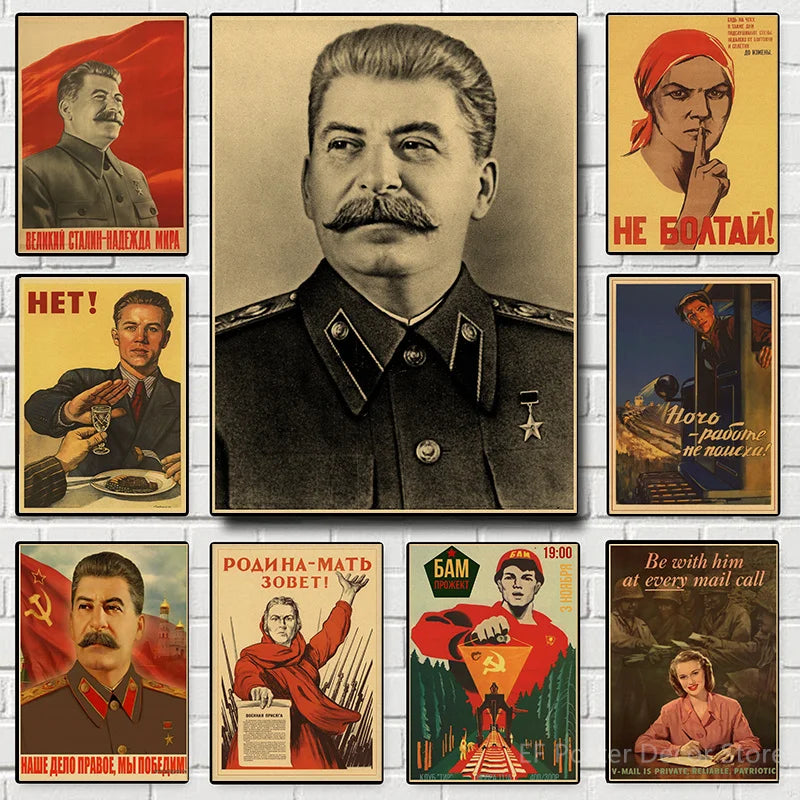 Buy Three Get Four USSR CCCP Russian Stalin Portrait Poster Prints Vintage Home Room Art Wall Decoration Soviet Retro Painting