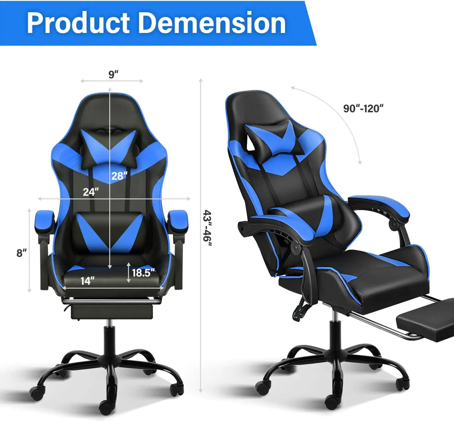 Gaming Chair, Backrest and Seat Height Adjustable Swivel Recliner Racing Office Computer Ergonomic Video Game Chair